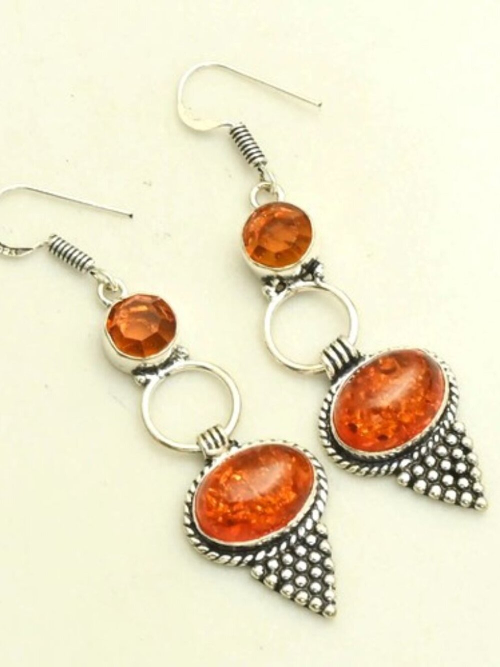 Amber Honey Citrine Gemstone Sterling Silver Drop Dangle Earrings